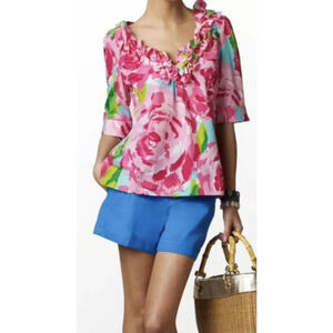 Lilly Pulitzer Hotty Pink First Impressions Cerelia Silk Blouse XS Holy Grail HG